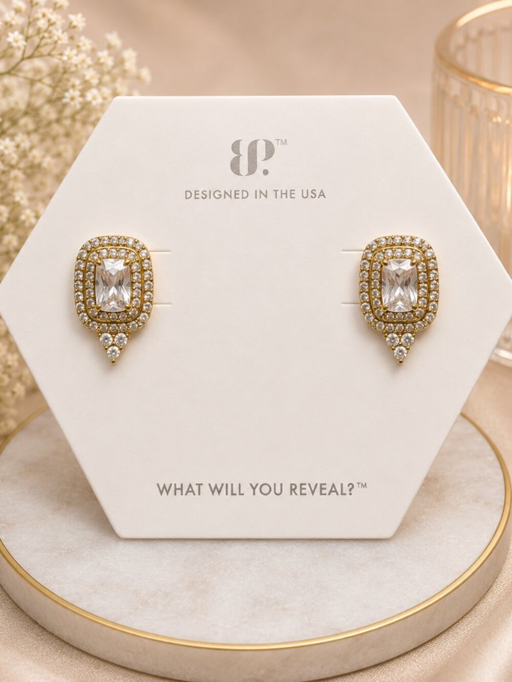 Bomb Party "Triumphant Glow" ER70569 Diamond CZ on Gold $128 MSRP